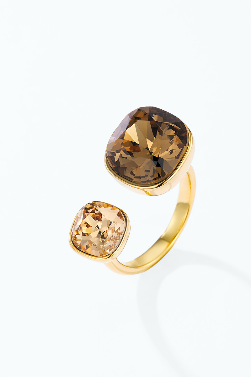 Grossiste ÉLINE L'ATELIER - Bague ouverte à double cristal coloré en acier inoxydable 424AQ372