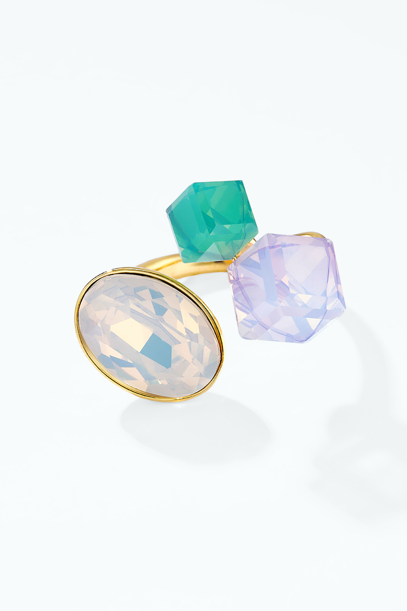 Grossiste ÉLINE L'ATELIER - Bague trio de cristaux colorés en acier inoxydable