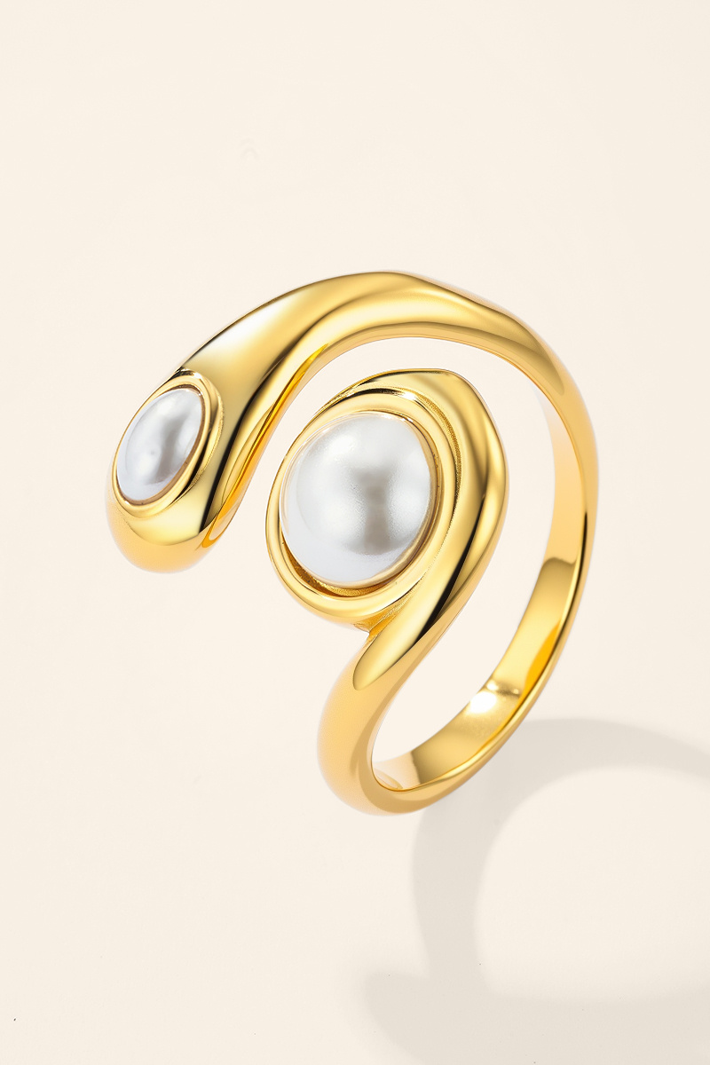 Wholesaler ÉLINE L'ATELIER - Intertwined double pearl ring in stainless steel