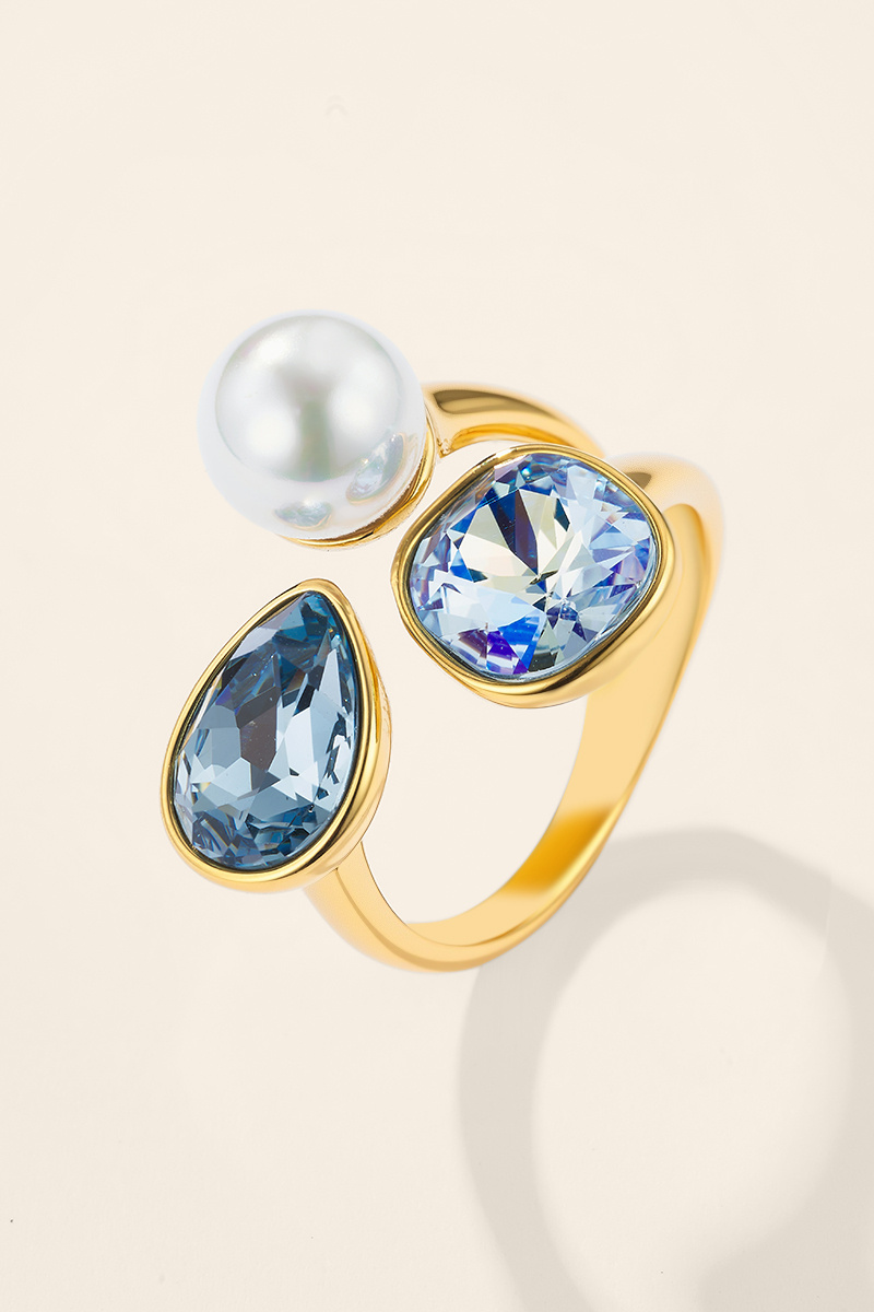 Grossiste ÉLINE L'ATELIER - Bague trio zircons colorés et perle en acier inoxydable
