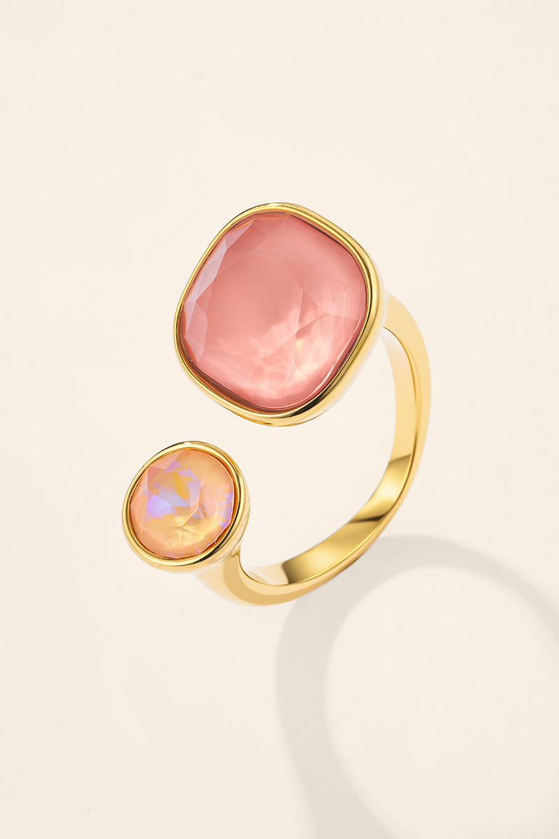 Grossiste ÉLINE L'ATELIER - Bague ouverte duo zircons roses en acier inoxydable