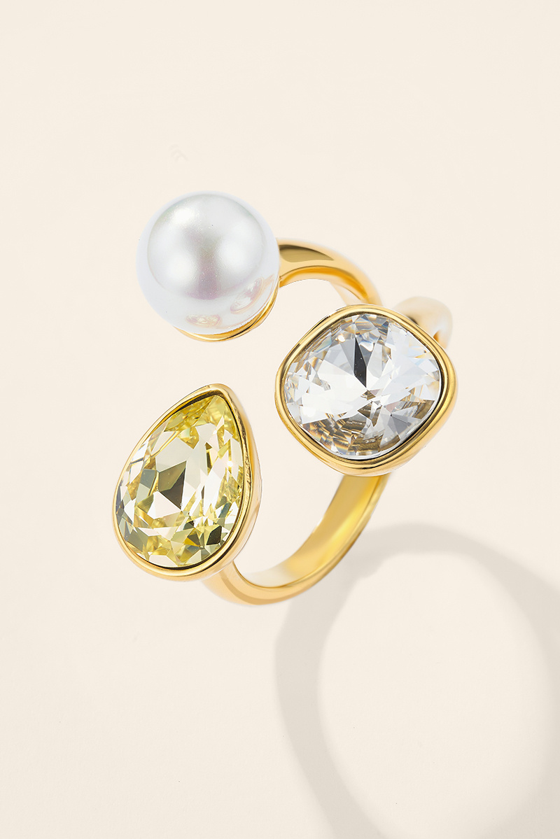 Grossiste ÉLINE L'ATELIER - Bague trio zircons colorés et perle en acier inoxydable