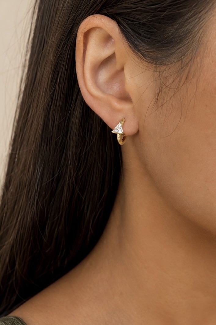 Wholesaler ÉLINE L'ATELIER - Stainless steel triangle zircon hoop earrings