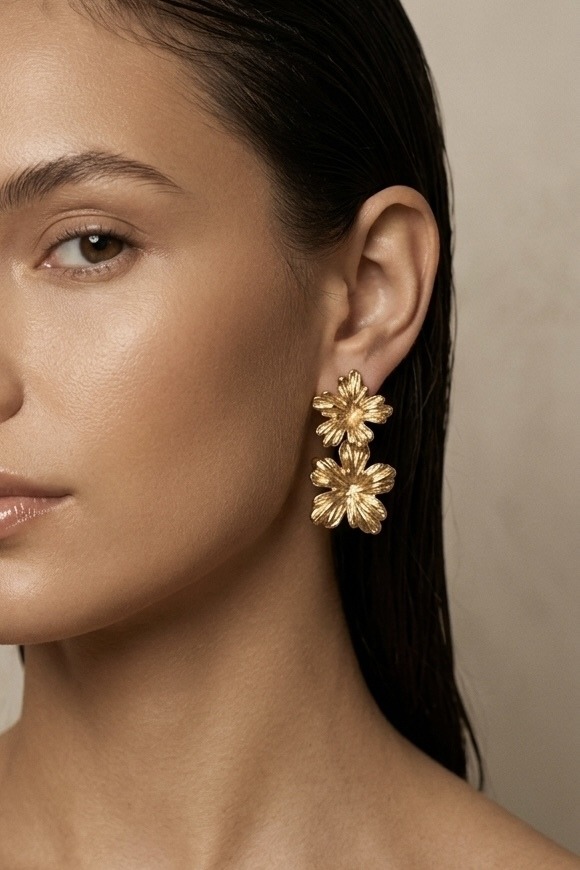 Grossiste ÉLINE L'ATELIER - Boucles d'oreilles fleurs texturées en acier inoxydable