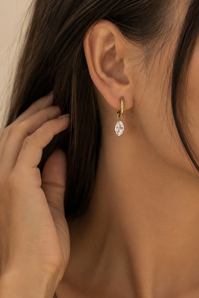 Wholesaler ÉLINE L'ATELIER - Stainless steel marquise zircon drop hoop earrings Wholesaler ÉLINE L'ATELIER - Stainless steel marquise zircon drop hoop earrings