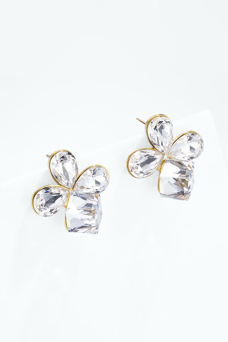 Grossiste ÉLINE L'ATELIER - Boucles d'oreilles trèfle à zircons en acier inoxydable
