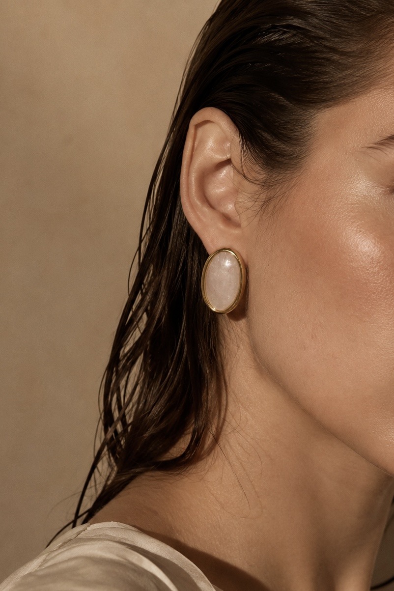 Grossiste ÉLINE L'ATELIER - Boucles d'oreilles ovales effet nacré en acier inoxydable