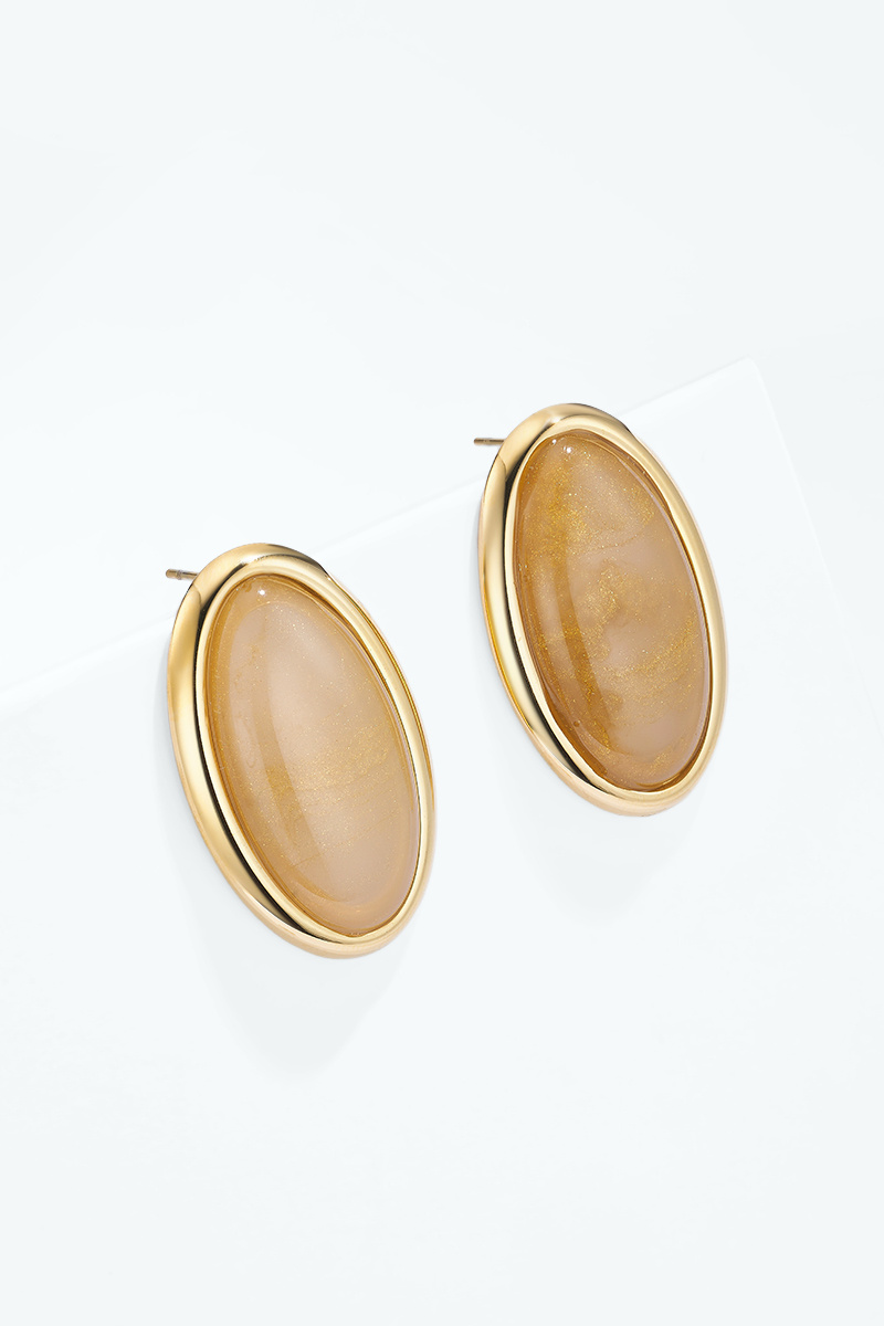Grossiste ÉLINE L'ATELIER - Boucles d'oreilles ovales effet nacré en acier inoxydable