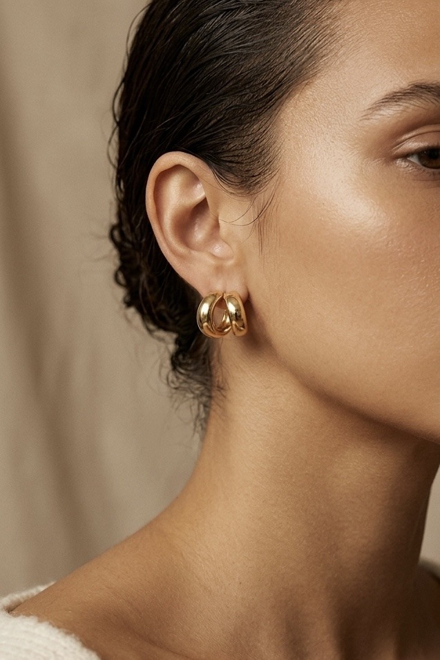 Grossiste ÉLINE L'ATELIER - Boucles d'oreilles demi-créoles bombées en acier inoxydable
