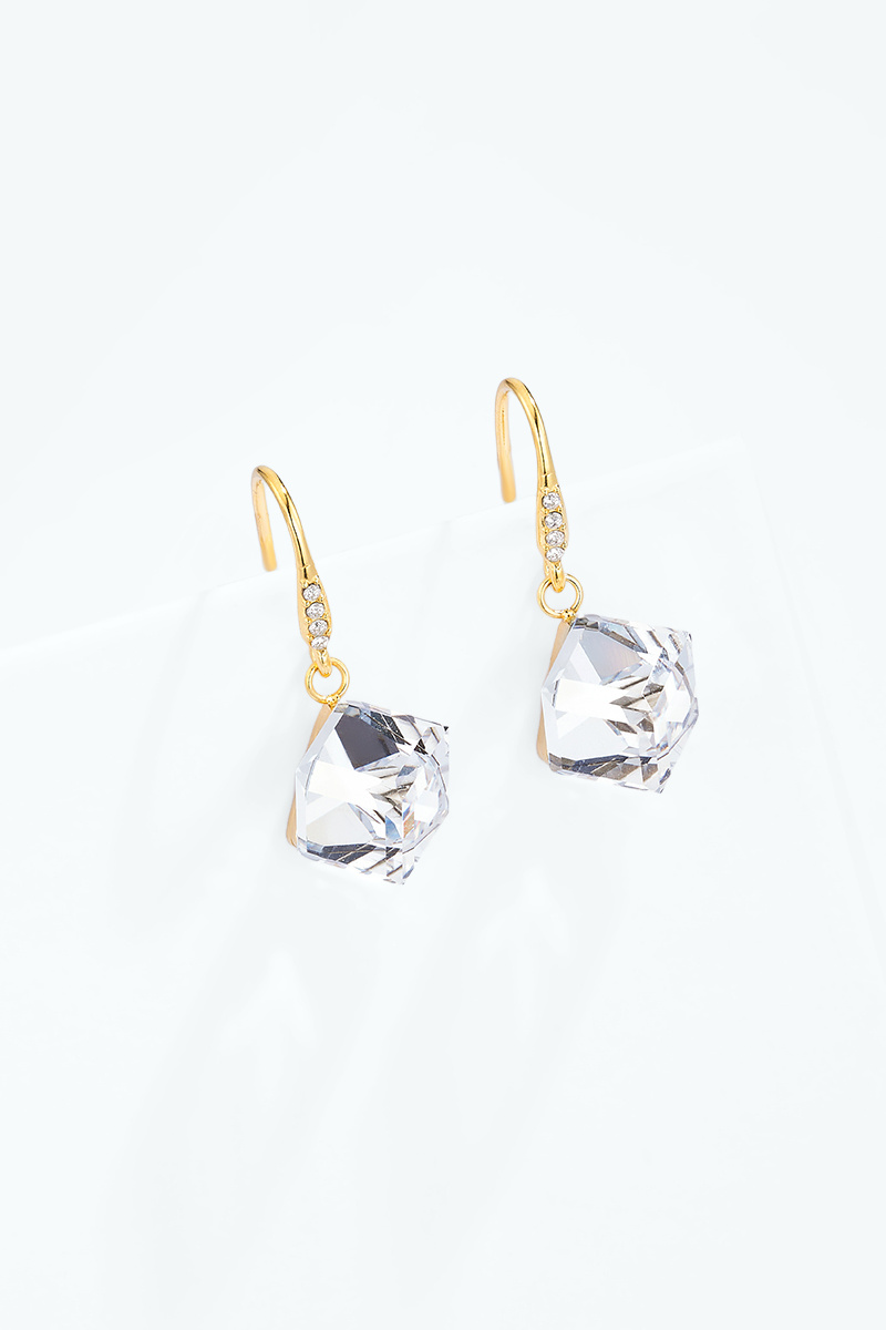Grossiste ÉLINE L'ATELIER - Boucles d'oreilles pendantes à cristal carré facetté en acier inoxydable