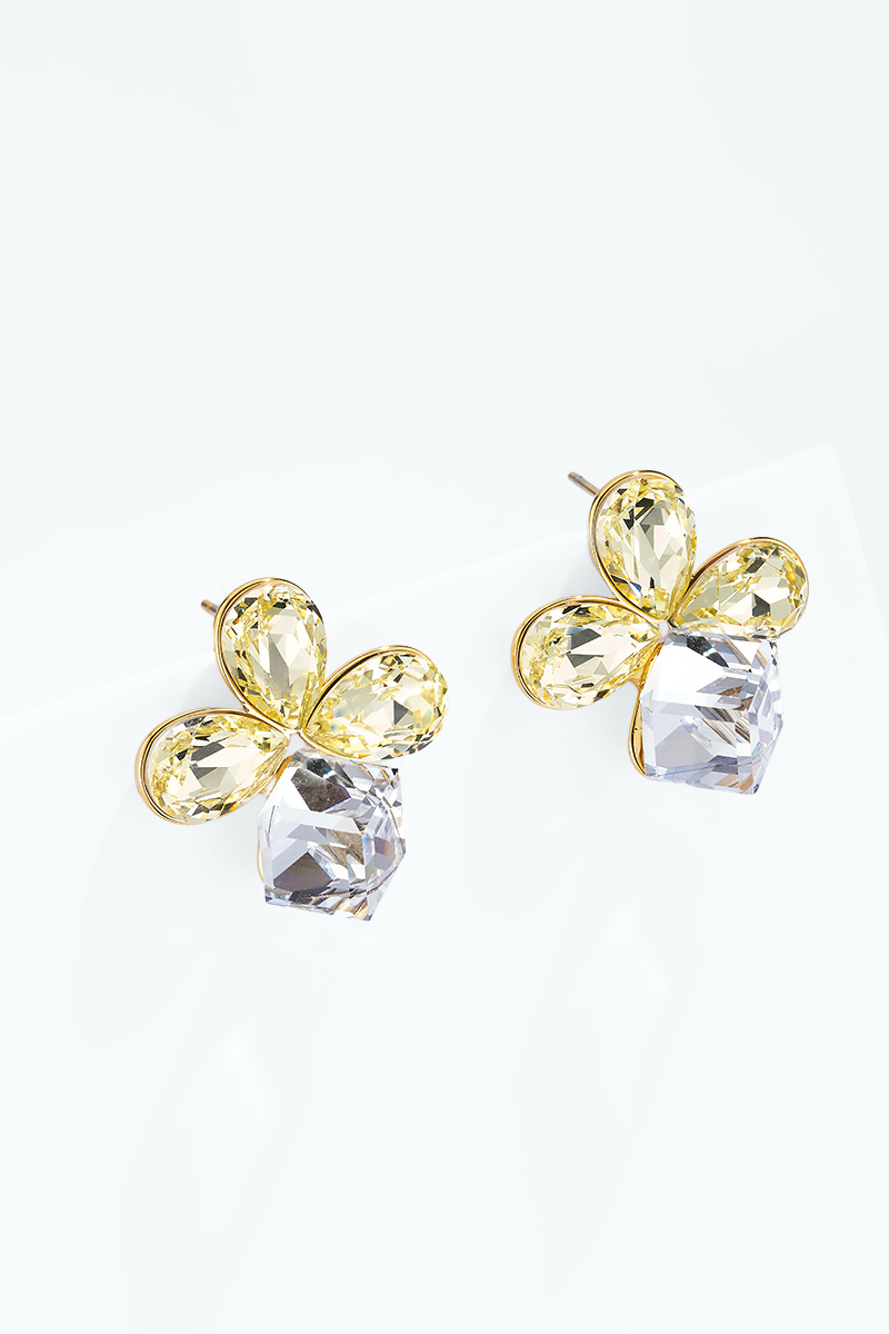 Grossiste ÉLINE L'ATELIER - Boucles d'oreilles trèfle à zircons colorés en acier inoxydable
