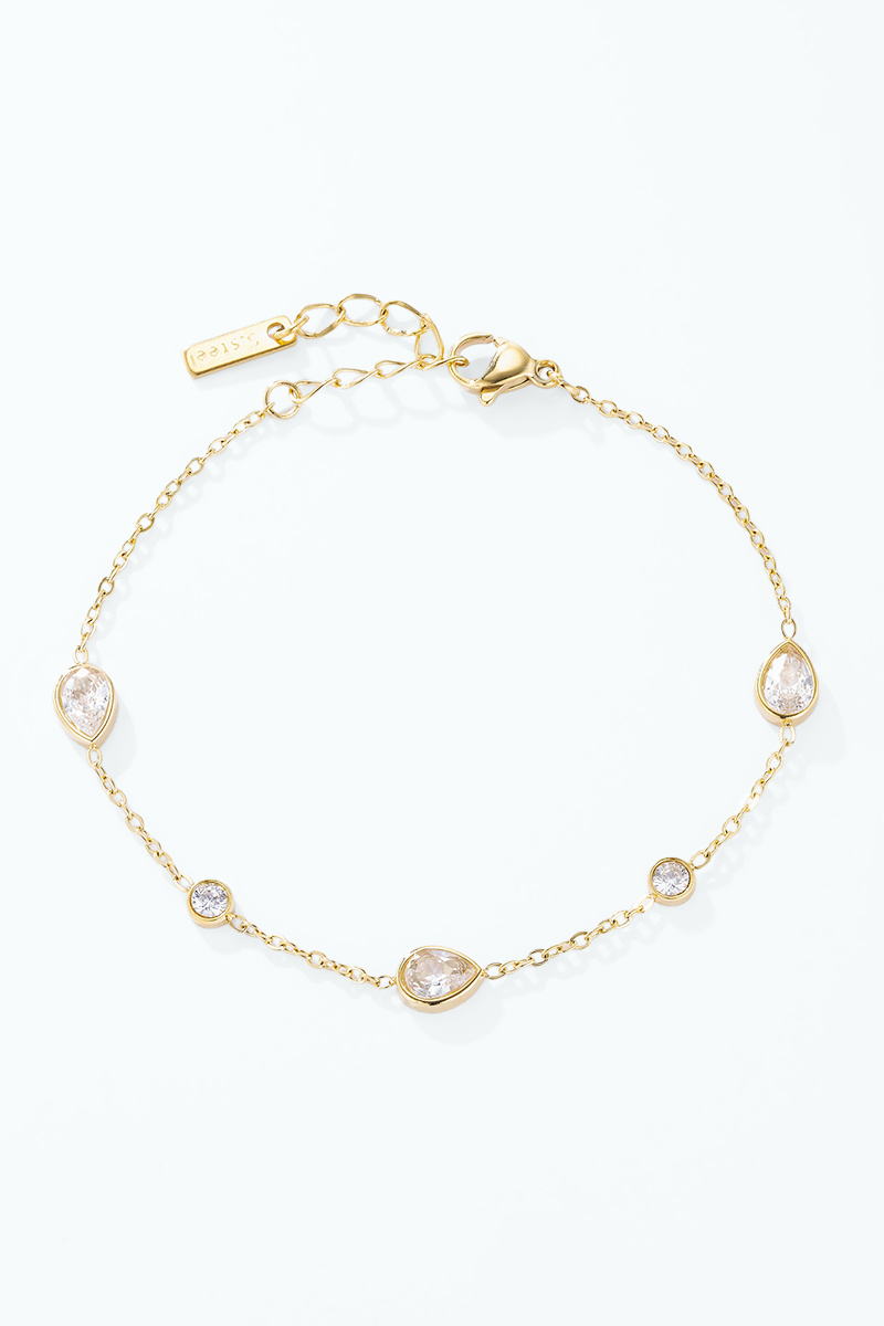 Mayorista ÉLINE L'ATELIER - Pulsera de acero inoxidable con circonitas en forma de pera y redondas.