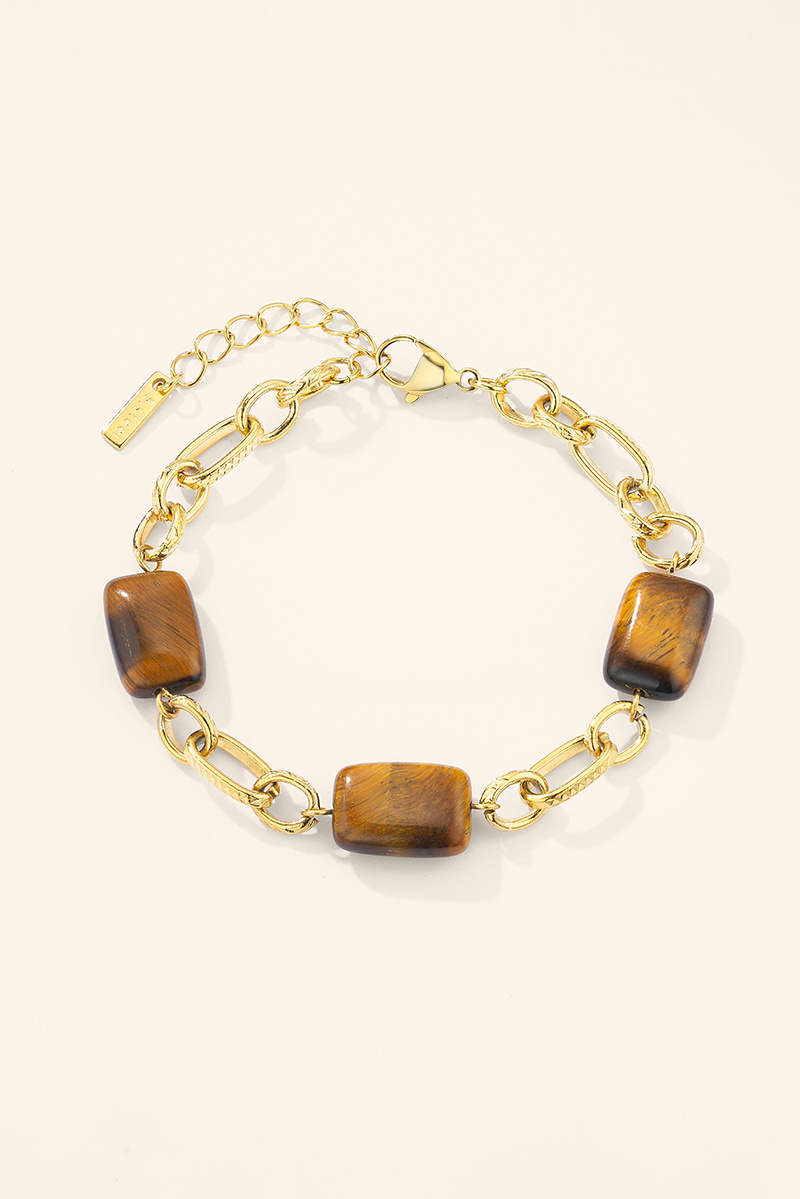 Wholesaler ÉLINE L'ATELIER - Stainless steel link bracelet with tiger's eye