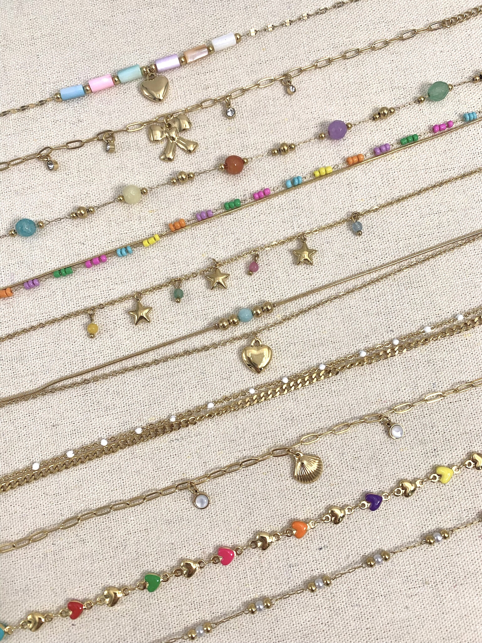 Wholesaler ÉLINE L'ATELIER - Set of 10 stainless steel anklets without display