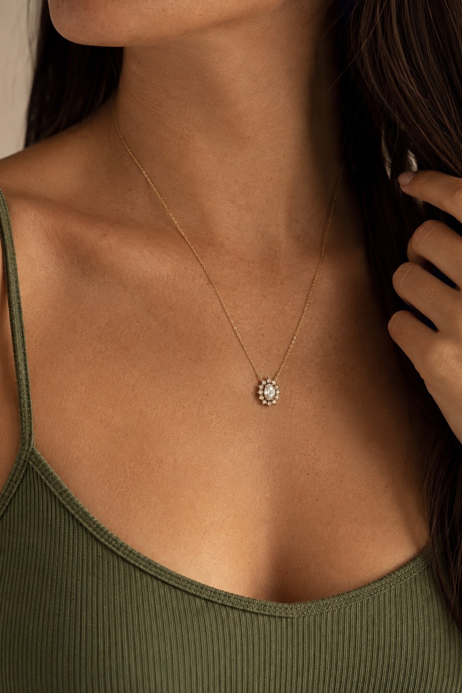 Wholesaler ÉLINE L'ATELIER - Stainless steel oval zircon halo pendant necklace