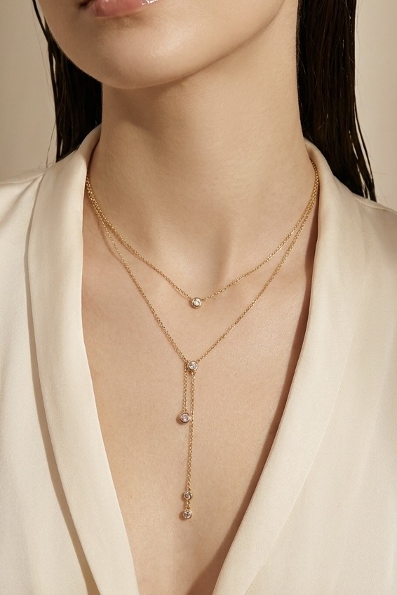 Grossiste ÉLINE L'ATELIER - Collier double rang en Y avec zircons en acier inoxydable