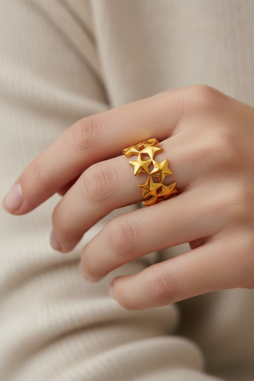 Mayorista Ella Ella - ANILLO ESTRELLA AJUSTABLE EN ACERO INOXIDABLE