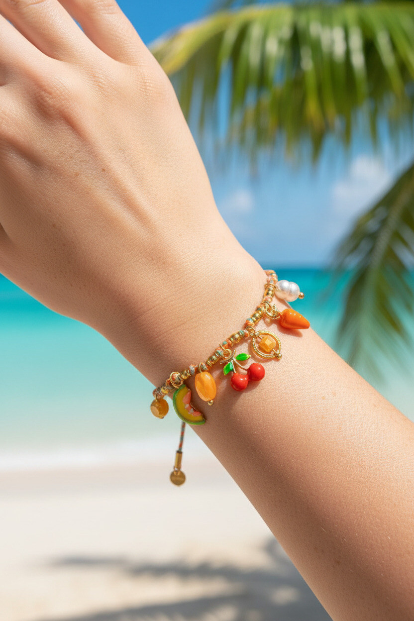 Großhändler Ella Ella - KIRSCHSTOFFARMBAND AUS EDELSTAHL