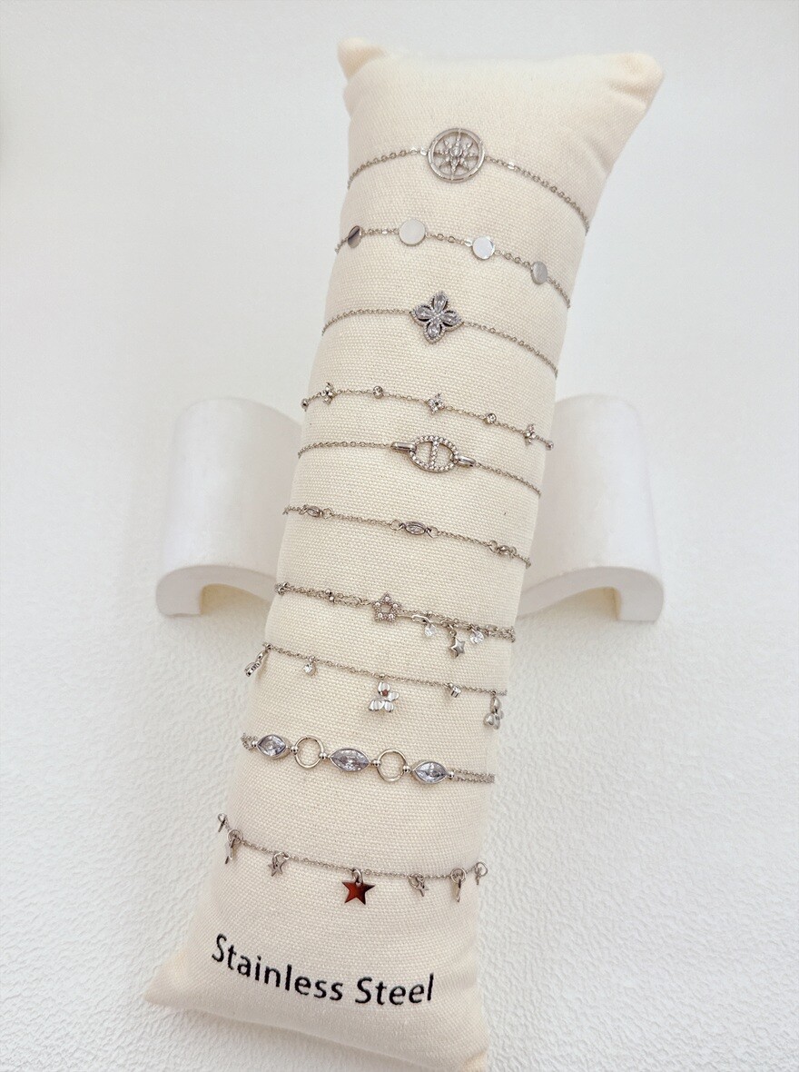 Mayorista Ella Ella - LOTE DE 10 PULSERAS DE ACERO INOXIDABLE SOBRE COJÍN