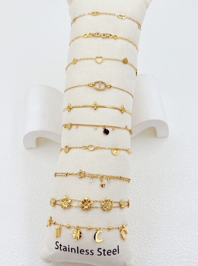 Mayorista Ella Ella - LOTE DE 10 PULSERAS DE ACERO INOXIDABLE SOBRE COJÍN Mayorista Ella Ella - LOTE DE 10 PULSERAS DE ACERO INOXIDABLE SOBRE COJÍN