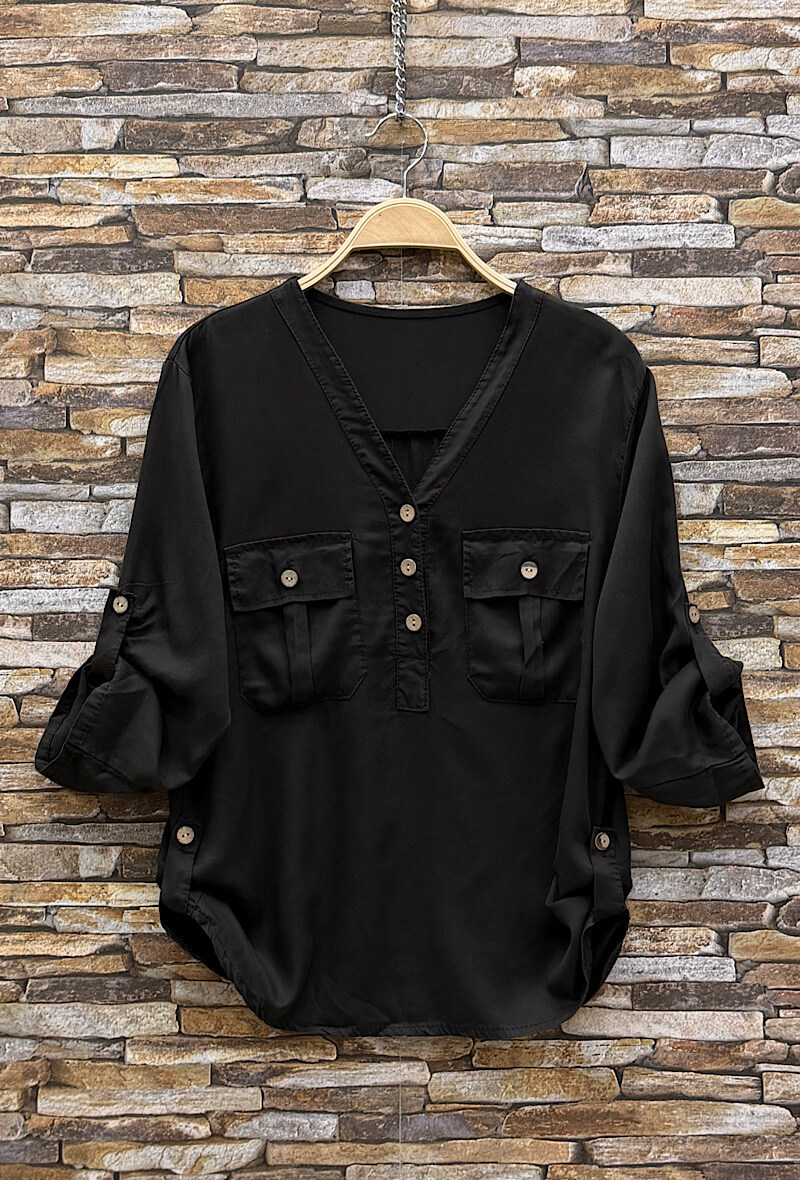 Grossista Elle Style - Blusa AXY molto fluida in viscosa MATERIALE LYOCELL con bottoni e tasche anteriori chic e di tendenza