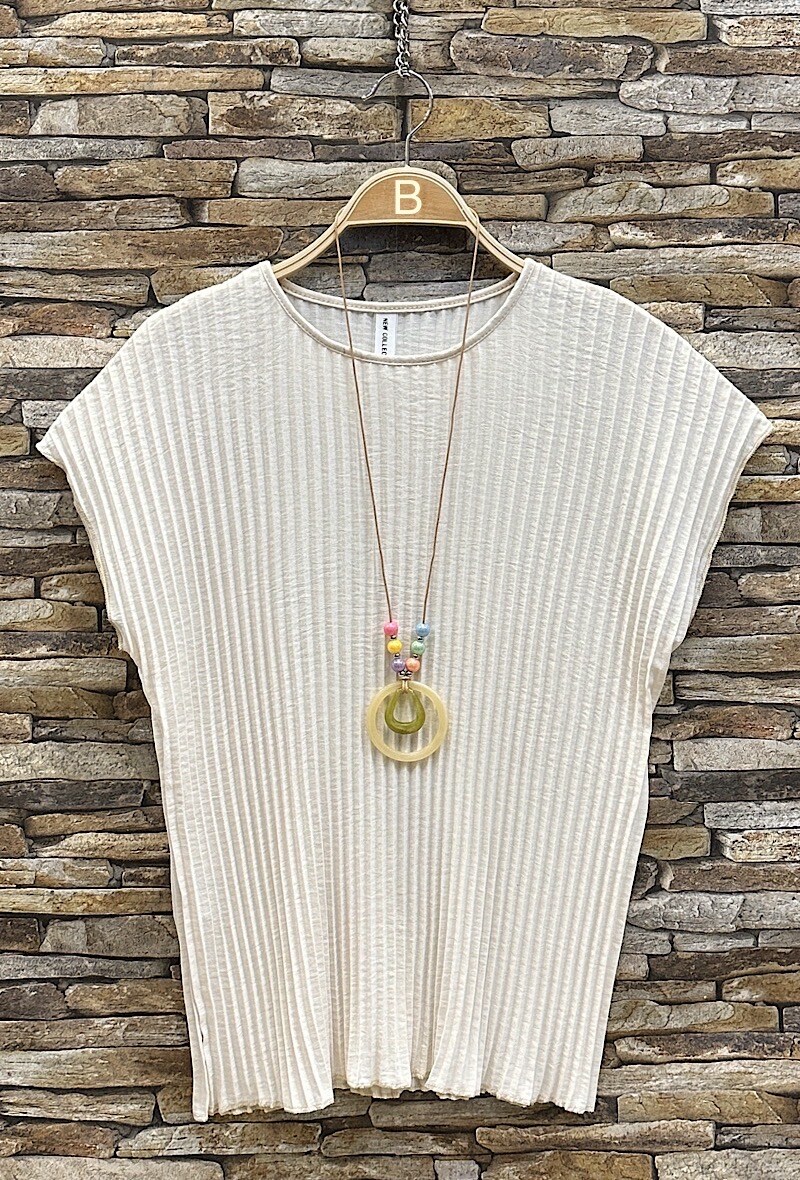 Grossista Elle Style - Blusa PERCY plissettata con collana, fluida, romantica, chic e alla moda