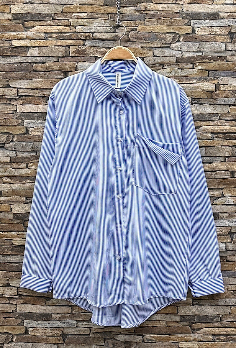 Grossista Elle Style - Blusa BARBARA a righe con bottoni e tasche frontali