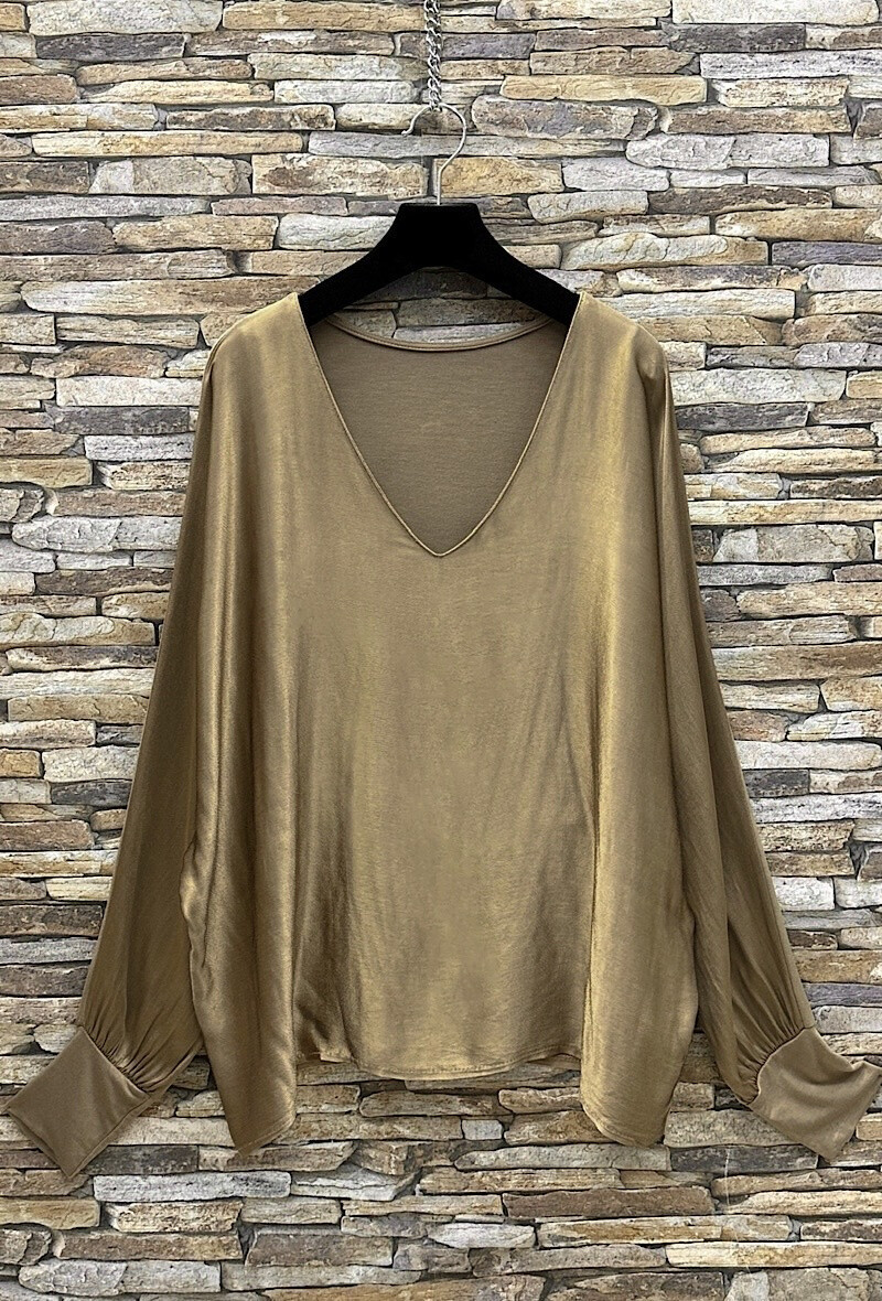 Grossista Elle Style - Blusa LUCY fluida e romantica, in raso nella parte anteriore, manica lunga.