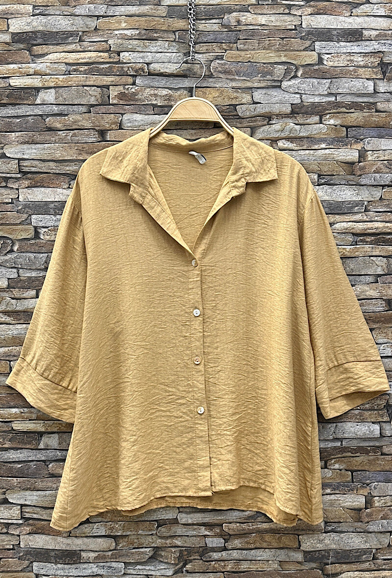 Großhändler Elle Style - AURORE Bluse aus fließender Viskose mit Leinenoptik, romantisch und fließend mit Knöpfen