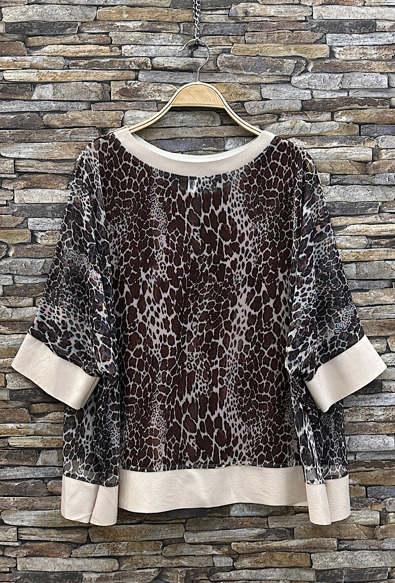 Wholesaler Elle Style - KENDAL Two-piece top, printed pattern with imitation leather detail.