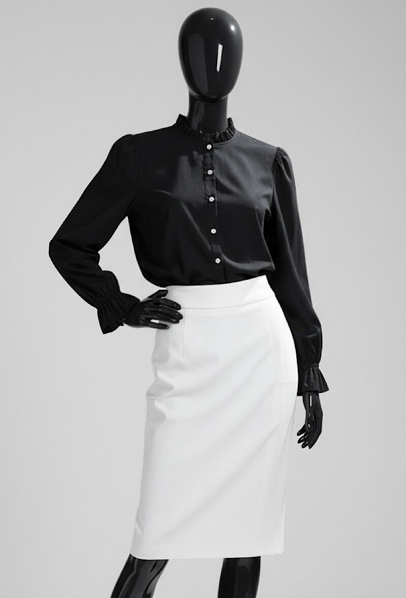 Wholesaler Elle Style - VICTOIRE cotton blouse/shirt with a Victorian collar, ruched button details, and flowing sleeves