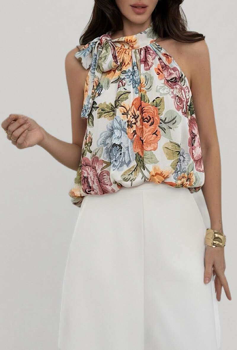 Mayorista Elle Style - Blusa ANAIS con cuello lavallière estampado, fluida y romántica, chic y a la moda con forro de viscosa