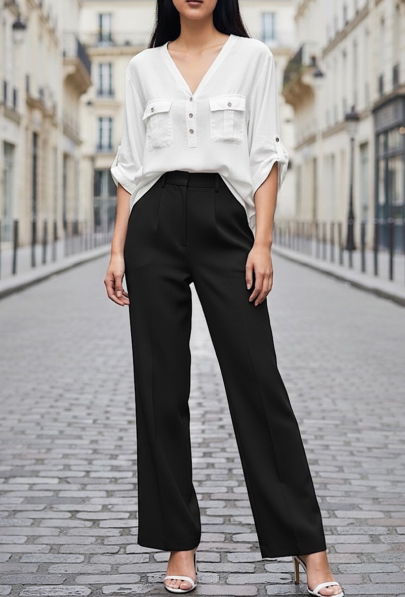 Großhändler Elle Style - AXY Bluse aus sehr fließendem Viskose LYOCELL MATERIAL mit schicken und trendigen Knöpfen und Vordertaschen