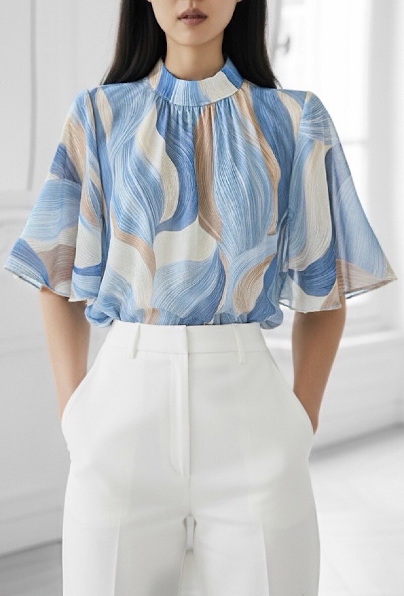Mayorista Elle Style - Blusa AGNES estampada con mangas fluidas románticas, chic y a la moda con forro de viscosa