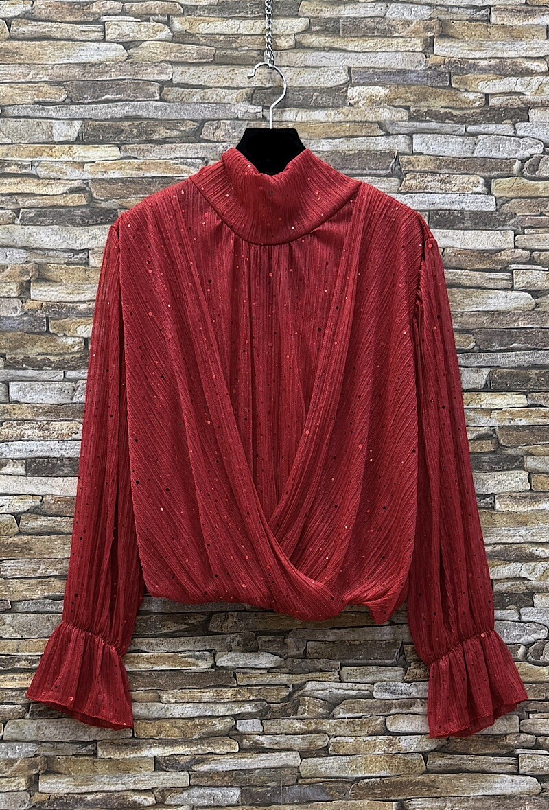 Grossista Elle Style - Blusa DANIE brillante con paillettes, romantica, chic e alla moda, foderata.