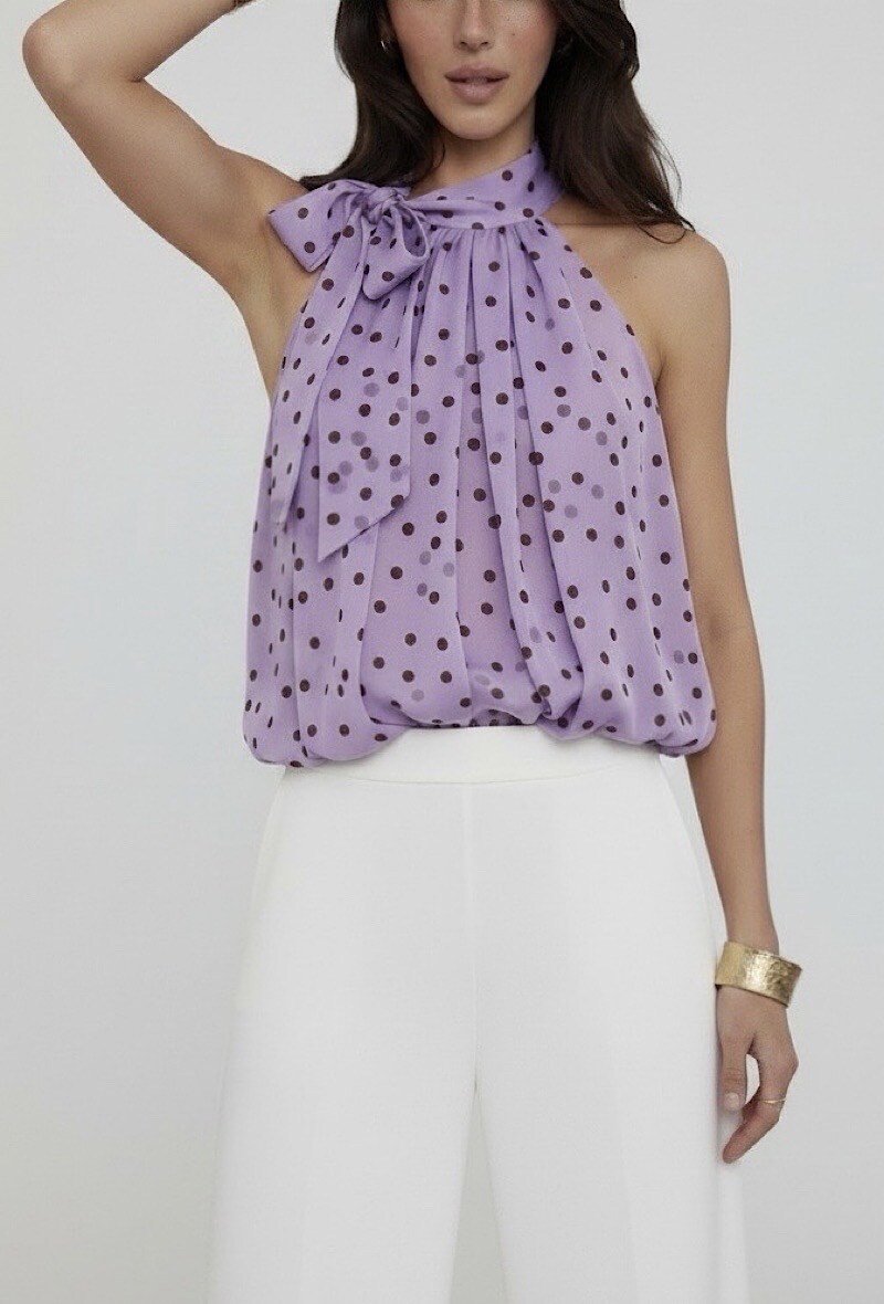 Mayorista Elle Style - Blusa ANAIS con cuello lavallière estampado, fluida y romántica, chic y a la moda con forro de viscosa