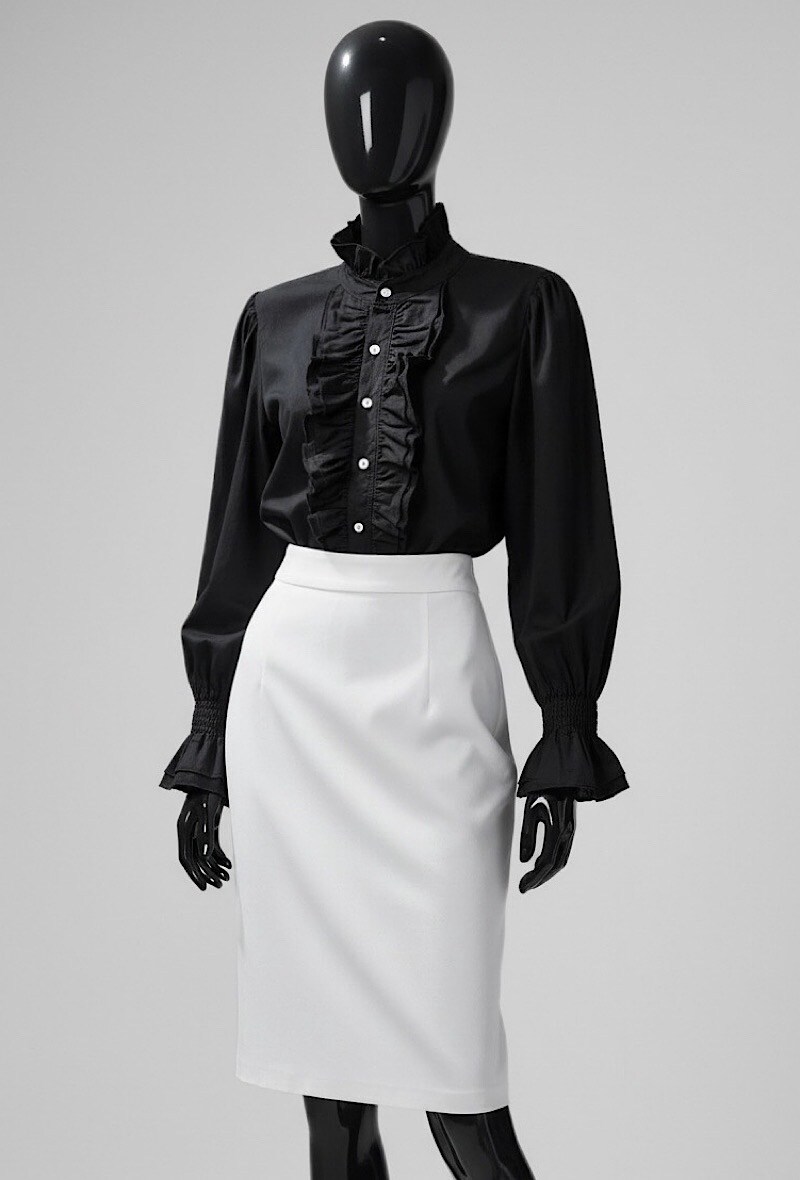 Grossiste Elle Style - Blouse ⁄ Chemise ELISABETTE en coton, avec détails froncés à boutons, manches fluides romantiques et très chic.