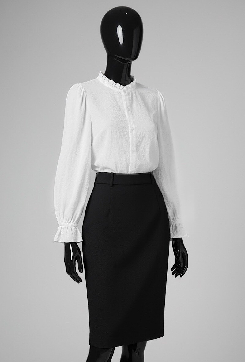 Wholesaler Elle Style - VICTOIRE cotton blouse/shirt with a Victorian collar, ruched button details, and flowing sleeves