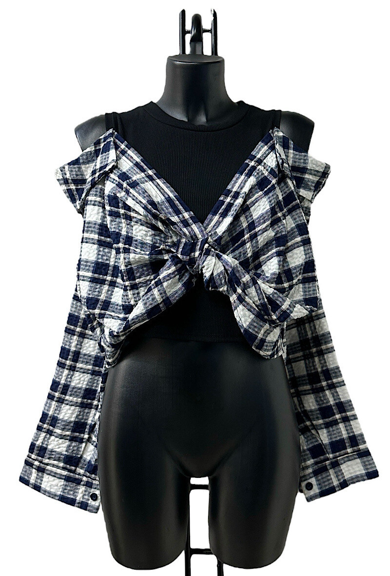 Mayorista Elle Style - Blusa MONICA con efecto de sobrecamisa a cuadros, muy moderna y romántica