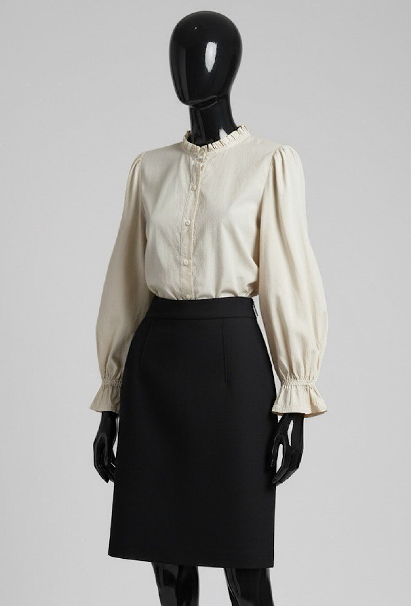 Grossiste Elle Style - Blouse / Chemise VICTOIRE en coton à col victorien avec détails froncés à boutons, manches fluides