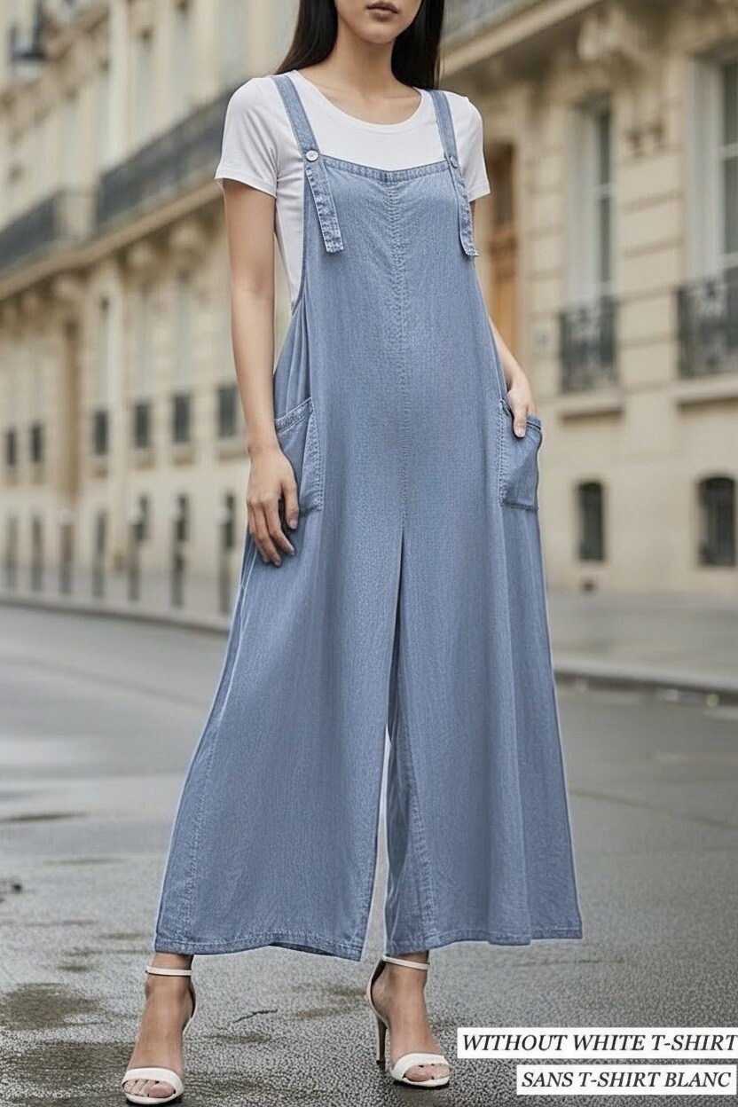 Großhändler Elle Style - PETTY Latzhose aus sehr fließendem Denim in LYOCELL-Material mit Knöpfen und Taschen, schick und modisch