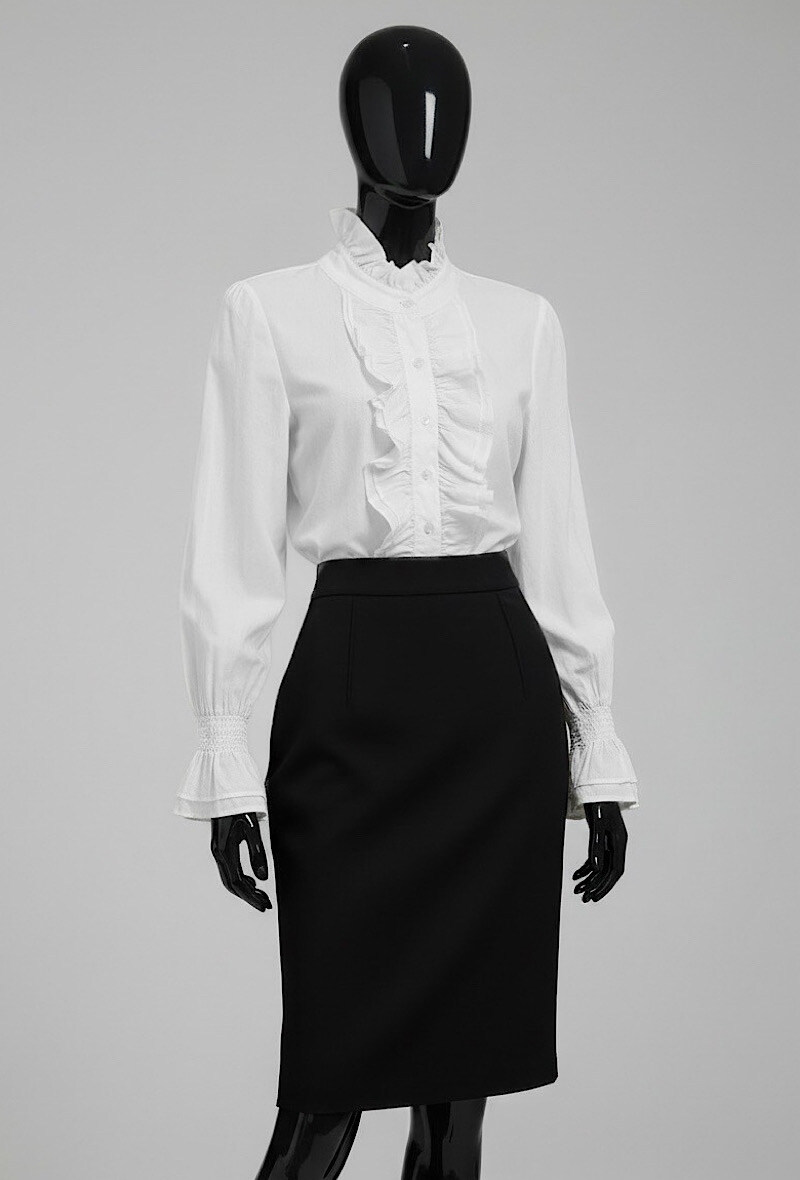 Grossiste Elle Style - Blouse ⁄ Chemise ELISABETTE en coton, avec détails froncés à boutons, manches fluides romantiques et très chic.