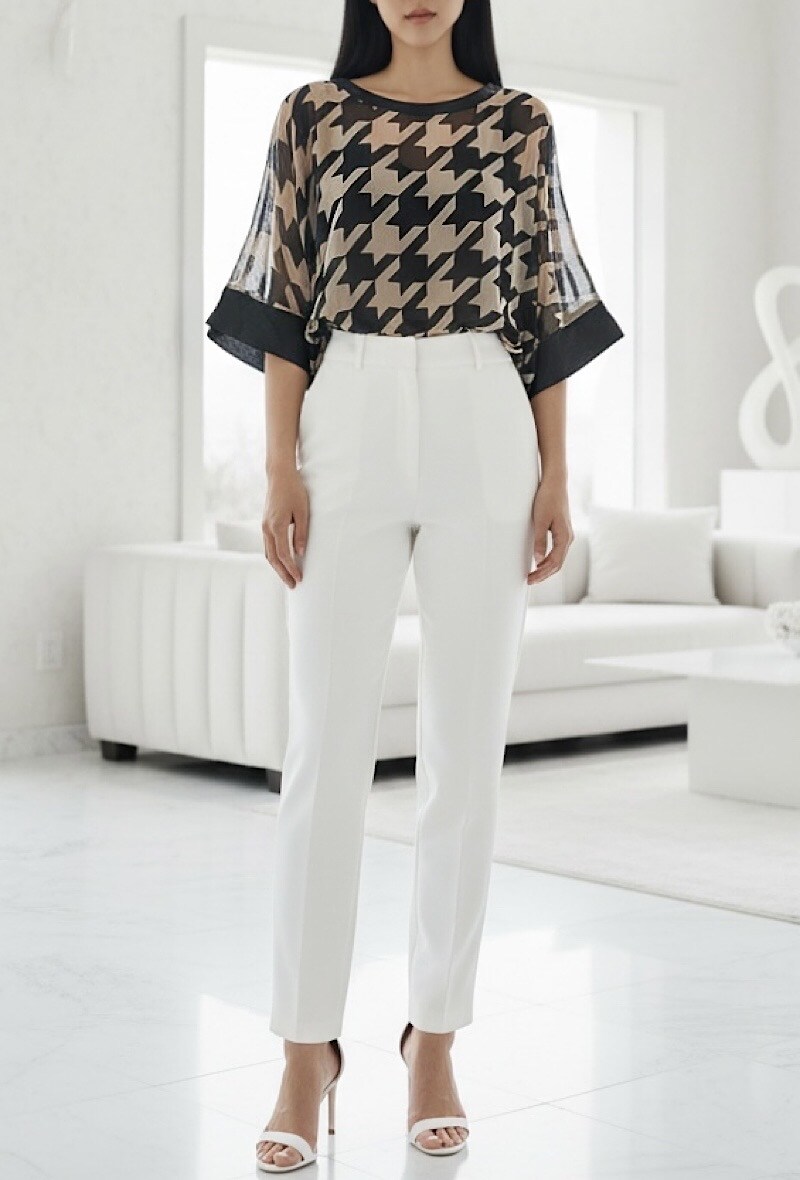 Mayorista Elle Style - Top KENDAL de Dos Piezas, Estampado con Detalle de Cuero Sintético