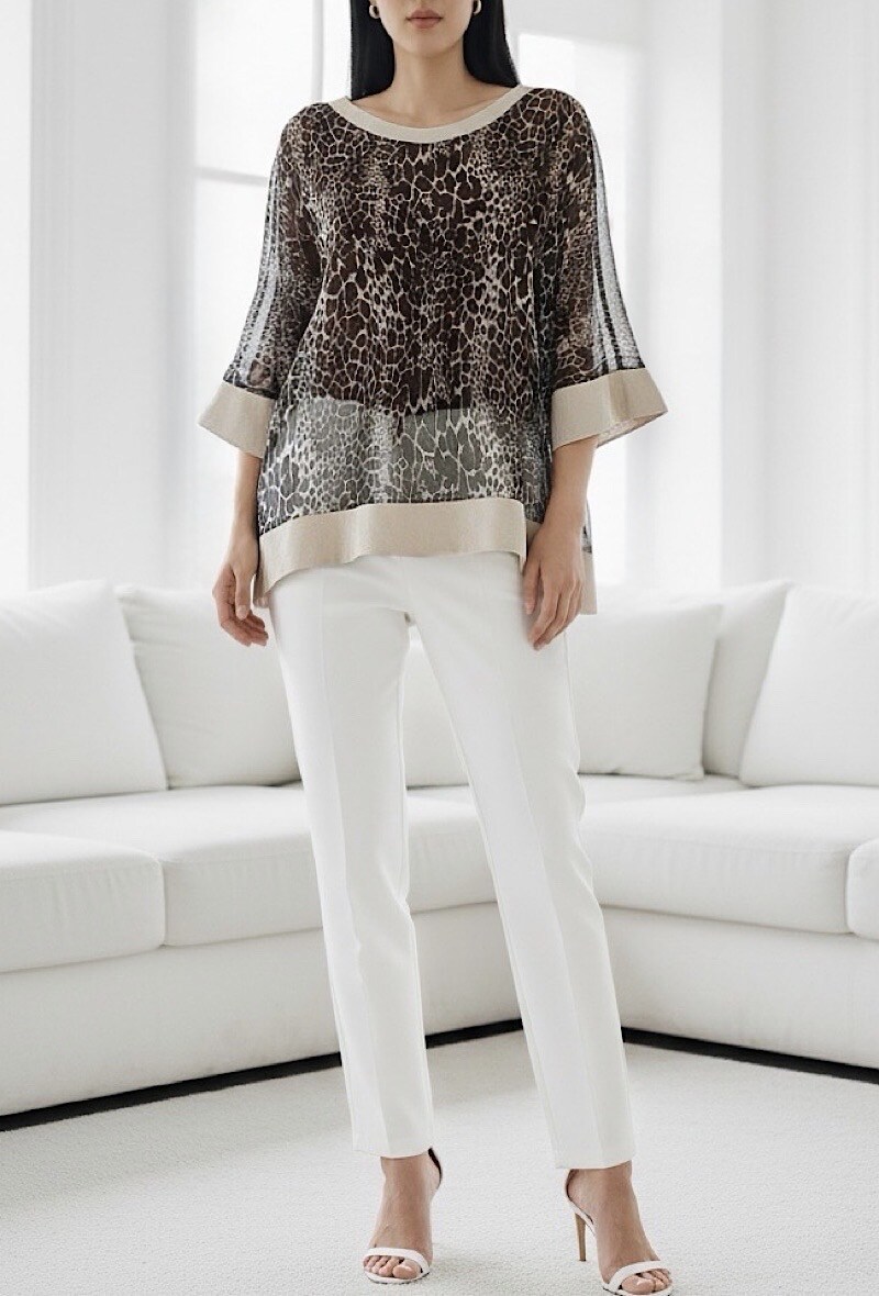 Grossista Elle Style - Top KENDAL Due Pezzi, Motivo Stampato con Dettaglio in Ecopelle