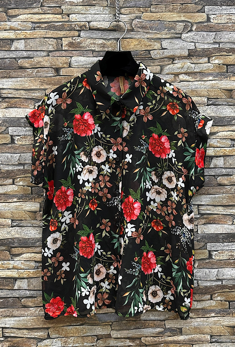 Wholesaler Elle Style - ERIKA printed, flowing blouse with button to tie or not