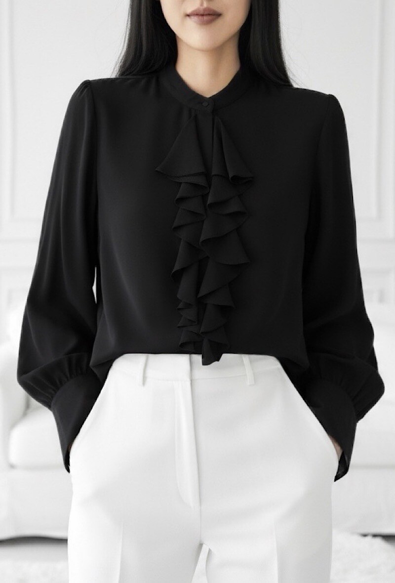 Grossista Elle Style - Blusa FANELLE in Voile Spesso Romantico Chic. Fluida e di Tendenza