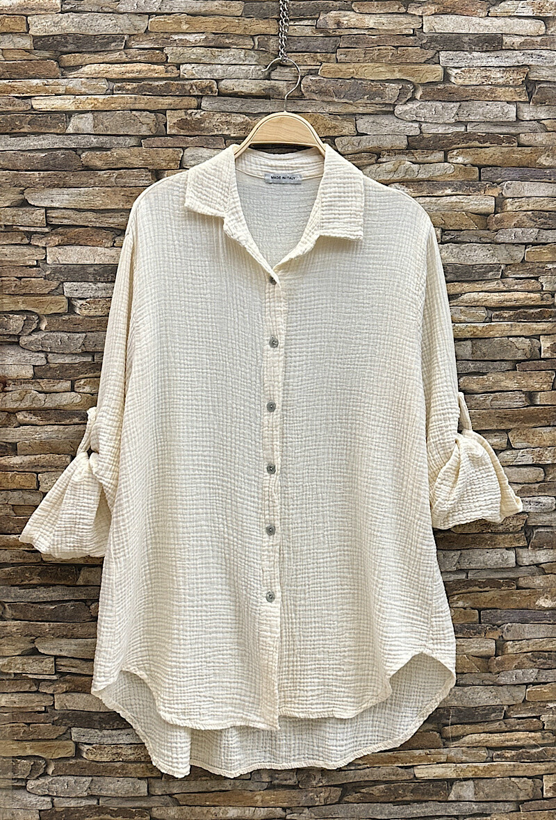 Wholesaler Elle Style - Long SOFIA shirt in cotton gauze with buttons