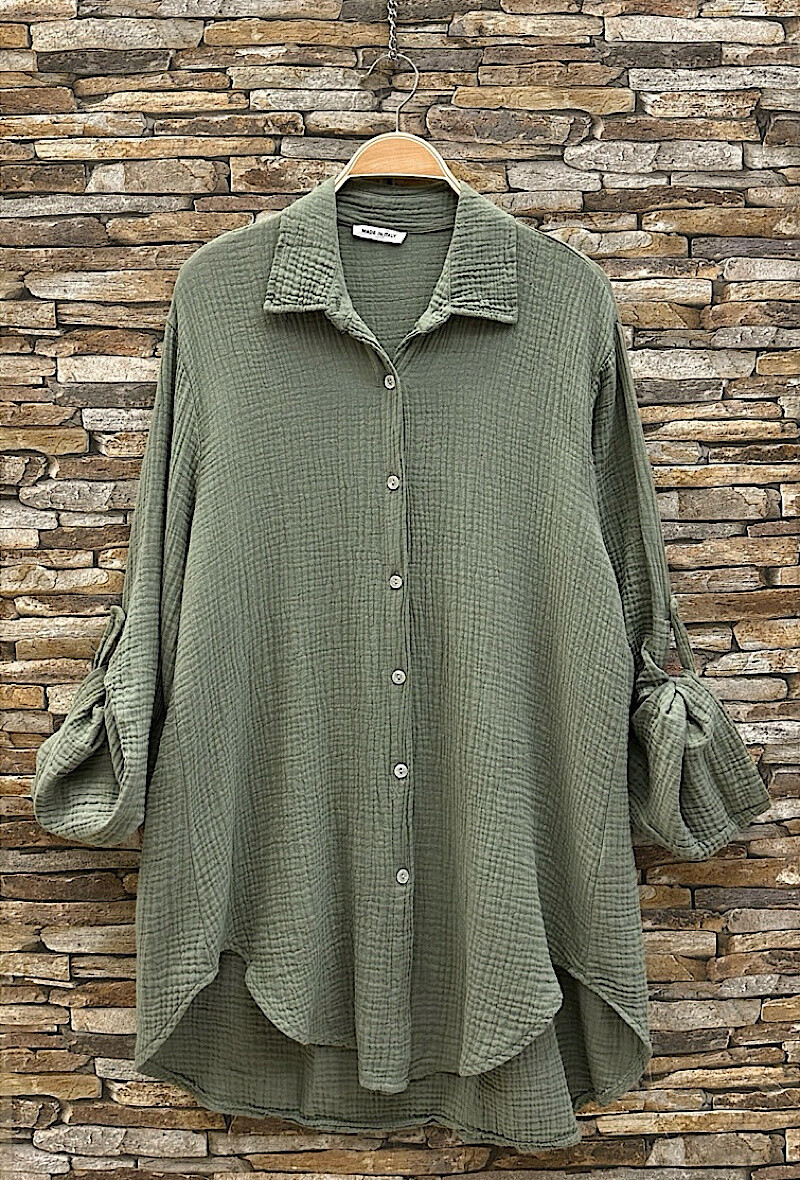 Wholesaler Elle Style - Long SOFIA shirt in cotton gauze with buttons