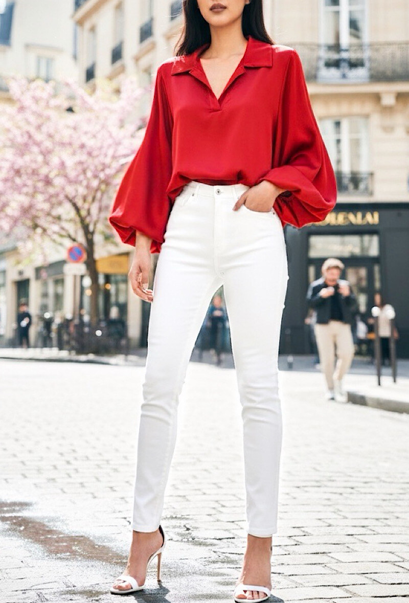 Grossista Elle Style - Blusa TARA, maniche fluide romantiche in raso con fodera in viscosa molto chic e di tendenza.