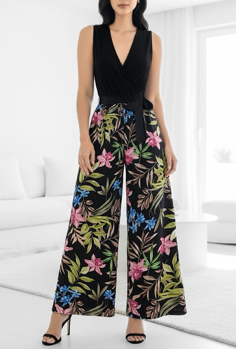 Mayorista Elle Style - Mono LIMEI estampado, pantalón ancho, fluido y elegante.